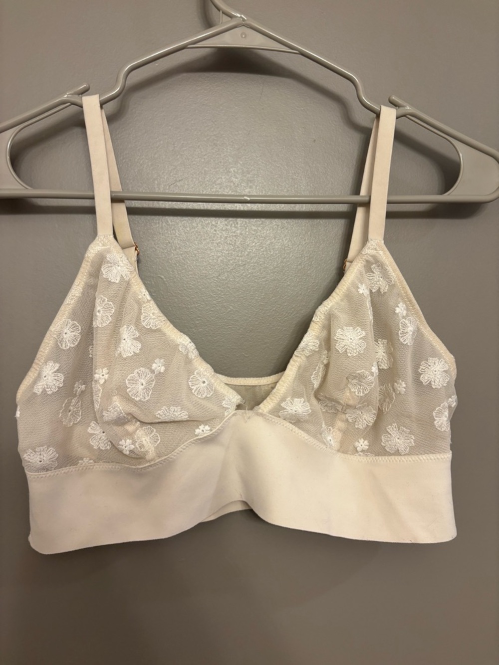aerie Sheer Floral Lace Bralette in Ivory